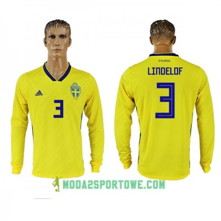 Koszulka Szwecja Lindelof 3 Mistrzostwa Świata 2018 Domowe Stroje Piłkarskie Długi Rękaw